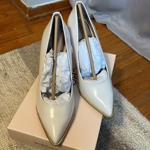 BCBGeneration Harleigh Leather Pointed Stiletto High Heel Pump, White Size 8.5